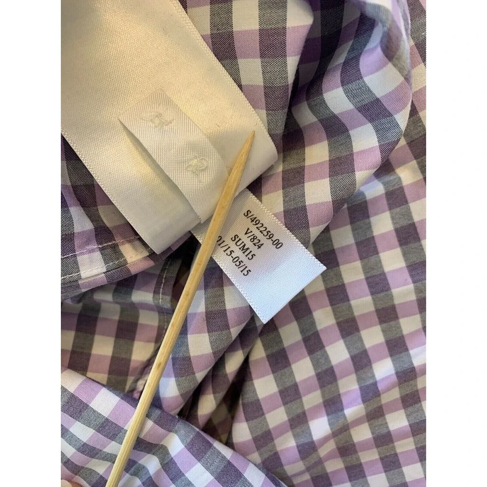 Banana Republic Shirt Mens Large Purple White Checks Preppy Easter Office Casual
